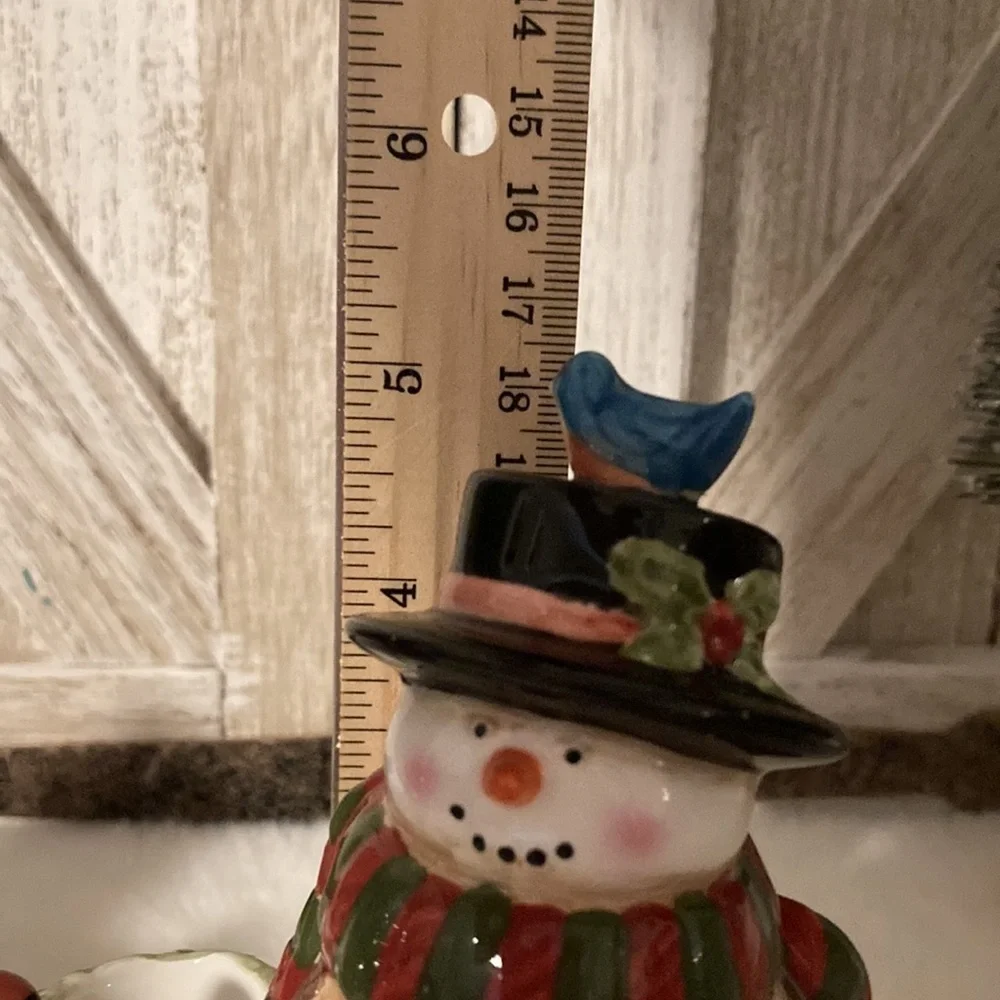 Ceramic Snowman Taper Candlestick Holders